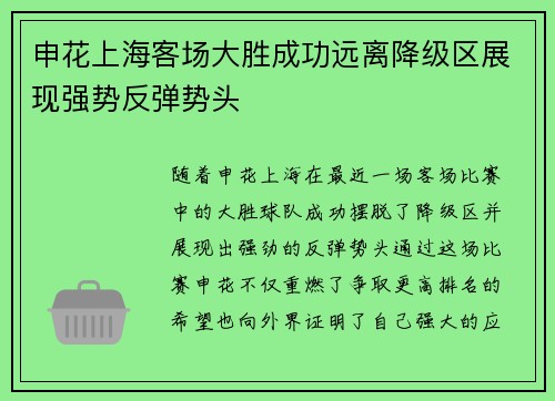 申花上海客场大胜成功远离降级区展现强势反弹势头